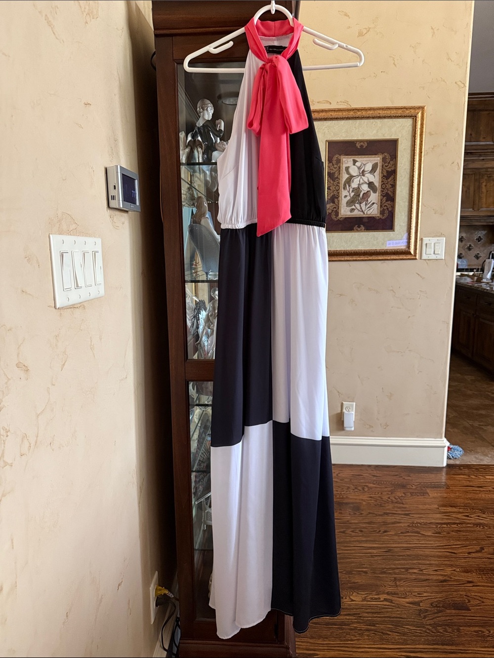 New York & Company Black White Maxi Dress with Salmon Neck Tie. Like new size sm